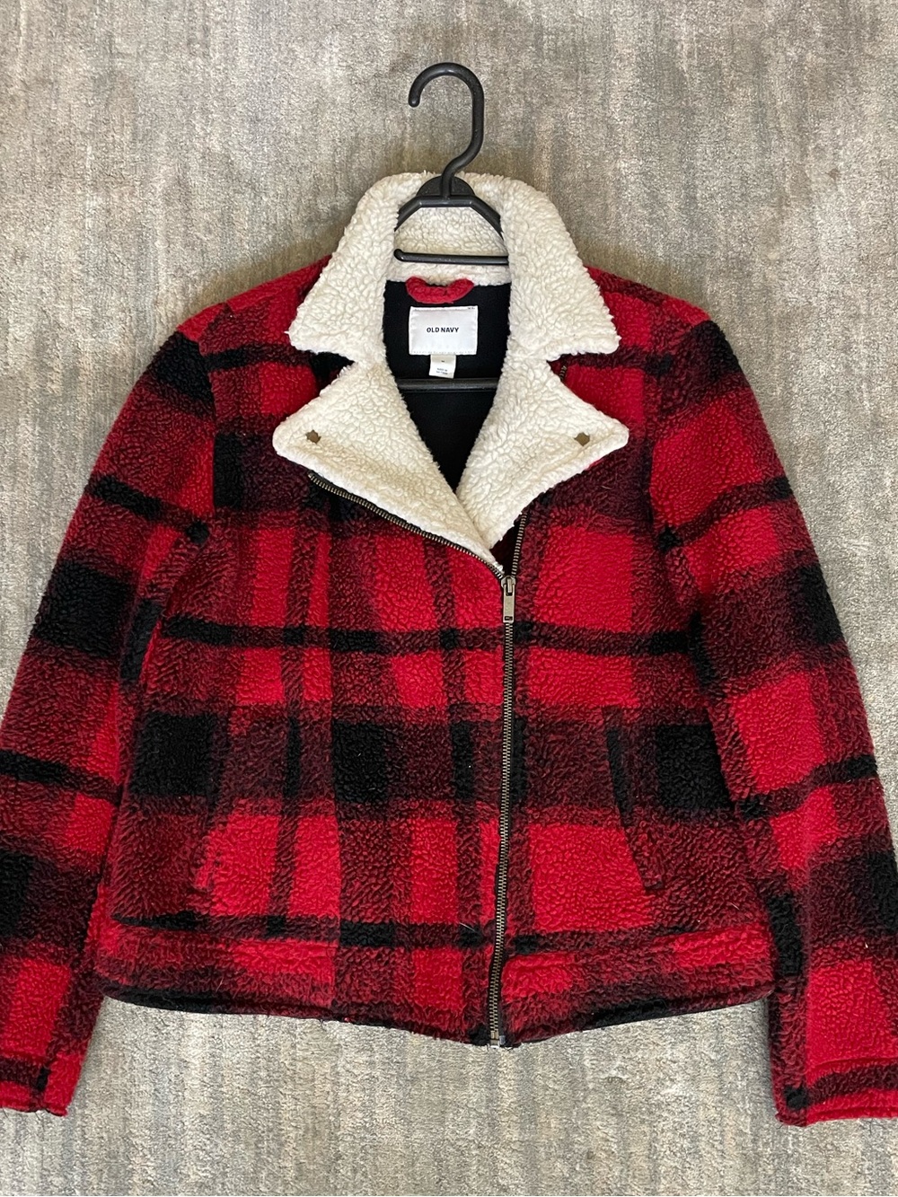 Old Navy Buffalo Plaid Sherpa Fleece Asymmetrical Moto Jacket